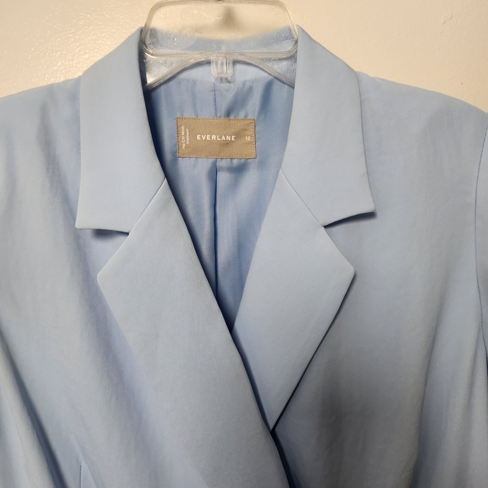 Everlane The Drapey Blazer Pastel Blue Double Breasted Size 12 Lined Boyfriend - Picture 4 of 14